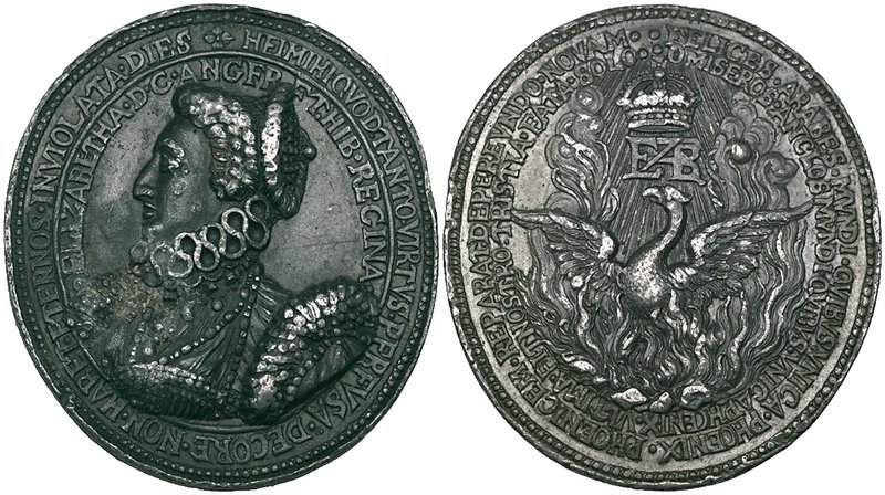 Great Britain, Elizabeth I, Phoenix Badge, a later copy in lead, bust of Elizabe...