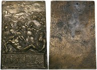 Moderno, The Entombment, bronze plaquette, late 15th century, Christ’s body lowered into the sarcophagus by Joseph of Arimathea and Nicodemus; the Vir...