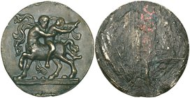 Moderno, The Rape of Deianira, bronze plaquette, early 16th century, the centaur Nessus carrying off Deianira, wife of Hercules, 50 x 48.4mm (Bargello...