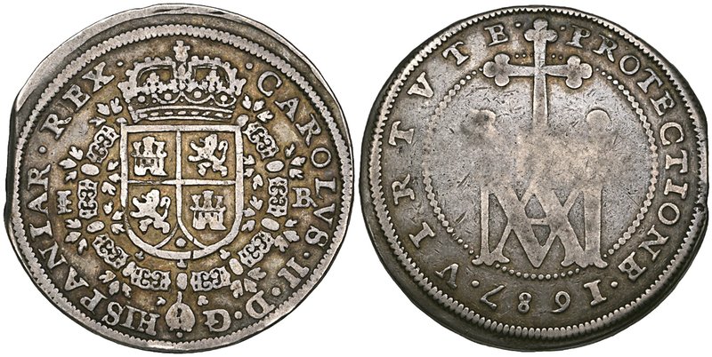 Spain, Carlos II (1665-1700), Segovia, 8-reales, 1687 Br, MA monogram type, 20.2...