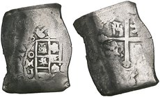 Mexico, Felipe V, Mexico City, cob 8-reales, 1713 J, 25.87g (Cal. 742), partly weak, some horn silver, very fine. Ex Florida wrecks 1715 and Glendinin...