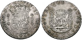 Guatemala, Fernando VI, pillar coinage 8-reales, 1755 J, 26.96g (Cal. 289), almost very fine 

Estimate: GBP 200 - 250