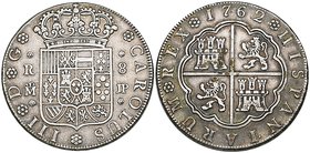Spain, Carlos III (1759-1788), Madrid, 8-reales, 1762 jp, crowned shield, rev., arms of Castille and Leon, 26.64g (Cal. 875), very fine, scarce. Ex Pa...