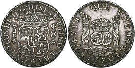 Bolivia, Carlos III, Potosí, pillar coinage 8-reales, 1770, jr, 26.99g. (Cal. 972), good very fine

Estimate: GBP 150 - 200