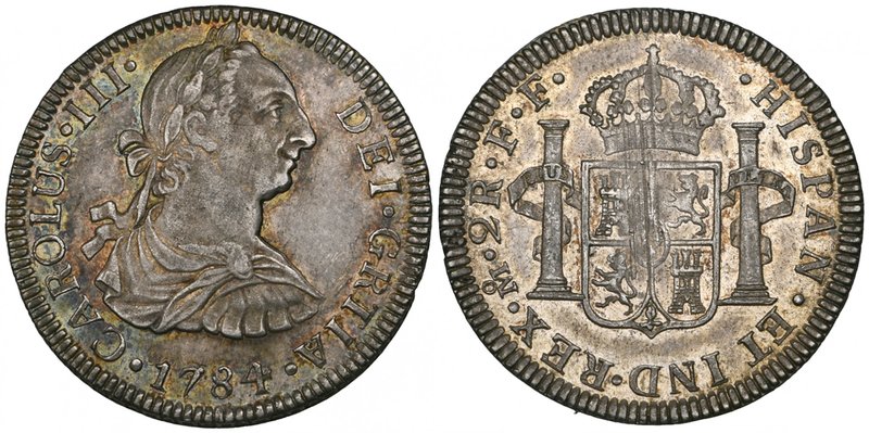 Mexico, Carlos III, Mexico City, portrait coinage, 2-reales, 1784, ff, grtia err...