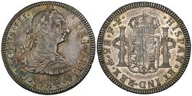 Mexico, Carlos III, Mexico City, portrait coinage, 2-reales, 1784, ff, grtia error, 1-real, 1782, ff, 6.68g, 3.42g (Cal. 1351var.; 1564), first with f...