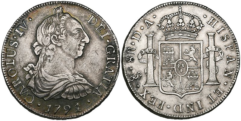Chile, Carlos IV, Santiago, portrait 8-reales, 1791, da, 26.90g (Cal. 735; 745) ...