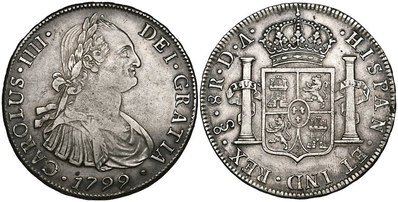 Chile, Carlos IV, Santiago, portrait 8-reales, 1799, da, 26.88g (Cal.747), hairl...