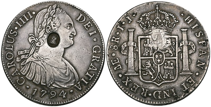 *Peru, Carlos IV, Lima, portrait 8-reales, 1794, ij, with oval countermark of Ge...