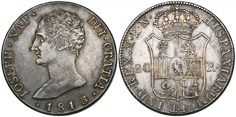 Spain, Jose Napoleon, Madrid, 20 reales, 1813, rn, 27.03g (Cal. 31), some surfac...