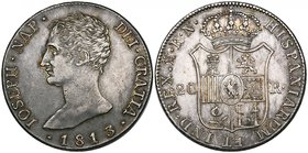Spain, Jose Napoleon, Madrid, 20 reales, 1813, rn, 27.03g (Cal. 31), some surface marks, attractively toned, very fine, reverse stronger and with lust...
