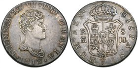Spain, Fernando VII, Madrid, 8-reales, 1813/2, IJ, 26.92g (Cal. 497), a few minor surface marks, tiny rim nick, toned, very fine, scarce. Ex Wayte Ray...