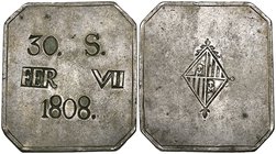 Spain, Fernando VII, miscellaneous silver and copper issues, Mallorca (Palma), 30 sous (4), 1808 (2), one octagonal, 1821 (2), one with FR: VII invert...