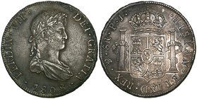 Bolivia, Fernando VII, Potosí, 8-reales (2), 1808, a little corroded at edge, almost extremely fine, scarce, 1822, both PJ, 1-real, 1821, half-reales ...