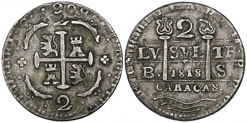 Venezuela, Fernando VII, silver and copper issues, Caracas, 2-reales (6), 1819/8...