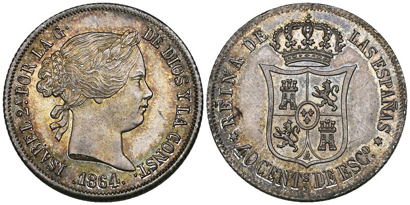 Spain, Isabel II, 4-reales (2), 1853, 1858, 40 centimos, 1864, all Madrid, 2-rea...