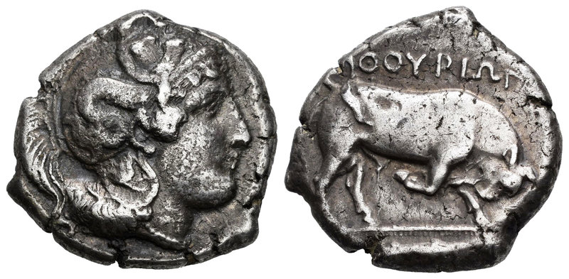 Lucania. Thourioi. Nomos - Distater. 400-350 a.C. (Sng ans-957). Anv.:  Cabeza d...