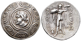 Macedonia. Antígono II Gónatas. Tetradracma. 277-239 a.C. Amphipolis. (Sng Cop-1200). (Sng Berry-354). (Pozzi-970). Anv.: Cabeza con cuernos de Pan a ...