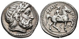 Imperio Macedonio. Filipo II. Tetradracma. 315-294 a.C. (Gc-6684 variante). Anv.: Busto de Filipo a derecha. Rev.: Filipo a caballo en marcha hacia la...