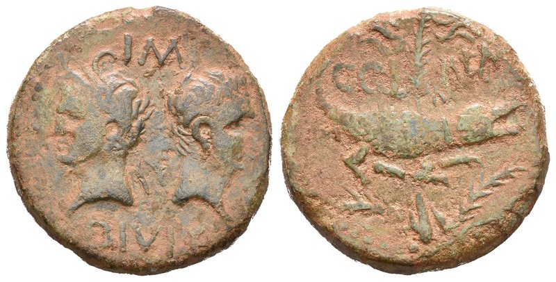 Augusto y Agripa. Dupondio. 10 d.C. Nimes. (Spink-1730). Rev.:  COL NEM. Ae. 9,9...