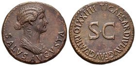 Livia. Dupondio. 22-23 d.C. Roma. (Spink-1740). (Ric-47). (Ch-5). Anv.: SALVS AVGVSTA. Busto de Livia a derecha. Rev.: TI CAESAR DIVI AVG F AVG P M TR...