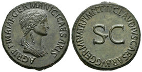 Agripina. Sestercio. 42 d.c. Roma. (Spink-1906). (Ric-102). Anv.: AGRIPPINA M F GERMANICI CAESARIS. Busto revestido a derecha. Rev.: TI CLAVDIVS CAESA...