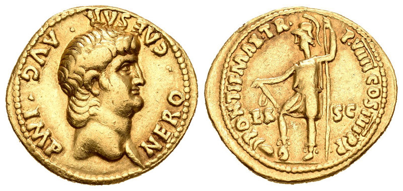 Nerón. Áureo. 62-63 d.C. Roma. (Ric-34). (Cal-436). Anv.: NERO CAESAR AVG IMP. B...