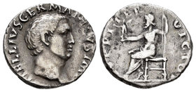 Vitelio. Denario. 69 d.C. Roma. (Spink-2197). (Ric-68). Rev.: IVPPITER VICTOR. Júpiter sentado a izquierda con Victoria y cetro. Ag. 3,01 g. Escasa. M...