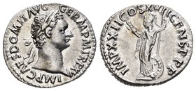 Domiciano. Denario. 95 d.C. Roma. (Spink-2737). (Ric-188). (Seaby-287). Rev.: IMP XXII COS XVII CENS P P P. Minerva con haz rayos y lanza, con escudo ...