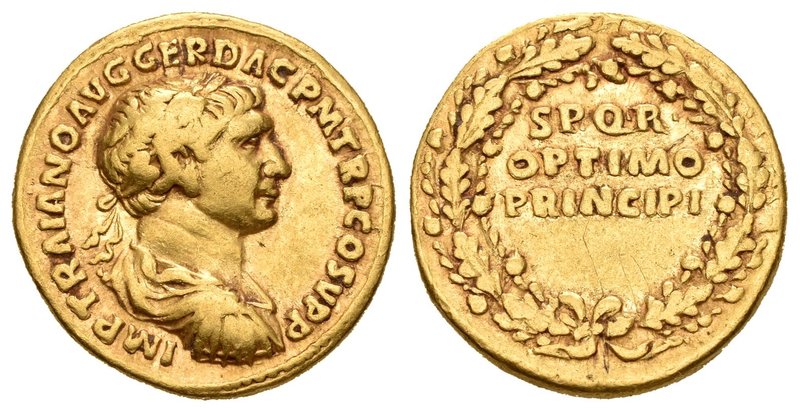 Trajano. Áureo. 103-111 d.C. Roma. (Ric-150). (Cal-1121). Anv.: IMP TRAIANO AVG ...
