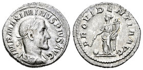 Maximino I. Denario. 235-6 d.C. Roma. (Spink-8315). (Ric-13). Rev.: PROVIDENTIA AVG. Providentia en pie a izquierda con barra y cuerno de la abundanci...