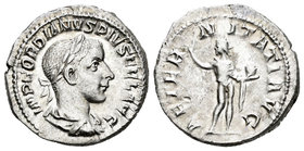 Gordiano III. Denario. 241 d.C. Roma. (Spink-8672). (Ric-111). Rev.: AETERNITATI AVG. Sol en pie a izquierda con globo y levantando la mano. Ag. 3,45 ...