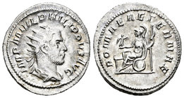 Filipo I. Antoniniano. 245-7 d.C. Roma. (Spink-8952). (Ric-44b). Rev.: ROMAE AETERNAE. Roma sentada a izquierda con Victoria y cetro, bajo la silla es...