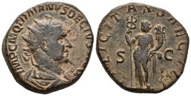 Trajano Decio. Doble sestercio. 250 d.C. Roma. (Spink-9395). (Ric-155a). Rev.: FELICITAS SAECVLI SC. Felicidad en pie con caduceo y cuerno de la abund...