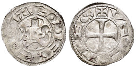 Corona de Aragón. Hugo I, II y II. Dinero. (1132-1196). Condado de Rodas. (Cru-154). Ve. 0,82 g. MBC+. Est...75,00.