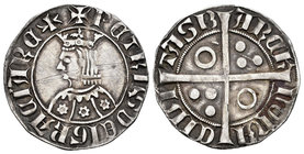 Corona de Aragón. Pedro III (1336-1387). Croat. Barcelona. (Cru-2220 K). Rev.: CIVI / TASB / ARCh / NONA. Ag. 3,20 g. Vestido con flores de 6 pétalos....