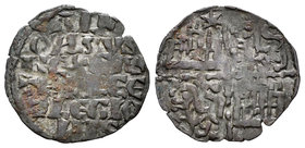 Reino de Castilla y León. Alfonso X (1252-1284). Dinero de seis líneas. (Bautista-373). Ve. 0,53 g. Estrella de 6 puntas en el 1º cuadrante. MBC. Est....