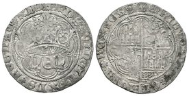 Reino de Castilla y León. Enrique IV (1454-1474). 1 real. (Bautista-905.1). Ag. 2,88 g. Doble orlas lobuladas sin picos en anverso y reverso. Escasa. ...
