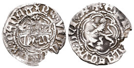 Reino de Castilla y León. Enrique IV (1454-1474). 1/4 real. Cuenca. (Bautista-937 variante). Ag. 0,73 g. León sin corona. Cuenco entre las patas del l...