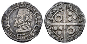 Felipe II (1556-1598). 1/2 croat. 1595. Barcelona. (Cal-697). Ag. 1,56 g. El 9 de la fecha en horizontal. Rara. MBC+. Est...180,00.