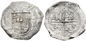 Felipe II (1556-1598). 8 reales. 1591/0. Sevilla. (H). (Cal-245). Ag. 27,35 g. Sobrefecha. Habituales vanos de acuñación. Buen ejemplar con fecha comp...