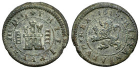 Felipe III (1598-1621). 4 maravedís. 1619. Segovia. (Cal-824). (Jarabo-Sanahuja-D255). Ae. 3,27 g. Acueducto de 4 arcos. Rara. MBC+. Est...160,00.