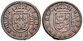 Felipe III (1598-1621). 8 maravedís. 1604. Segovia. (Cal-760). (Jarabo-Sanahuja-D217). Ae. 5,88 g. Castillo con torres de tres almenas. Escasa. EBC-. ...
