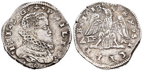 Felipe III (1598-1621). 4 tarís. 1613. Messina. DF/A. (Cal-135). (Mir-345/8). Ag. 10,46 g. MBC+. Est...75,00.