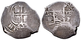 Felipe IV (1621-1665). 2 reales. 1665. Potosí. E. (Cal-913). Ag. 4,18 g. Doble fecha. BC+. Est...100,00.
