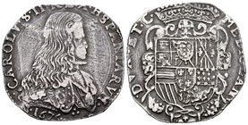 Carlos II (1665-1700). Ducatón. 1767. Milán. (Vti-19). Ag. 27,71 g. Escasa. MBC+/MBC. Est...250,00.