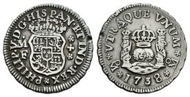 Felipe V (1700-1746). 1/2 real. 1738. México. MF. (Cal-1862). Ag. 1,64 g. Golpecito. MBC+. Est...100,00.