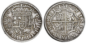 Felipe V (1700-1746). 2 reales. 1717. Segovia. J. (Cal-1387). Ag. 5,54 g. MBC+. Est...80,00.