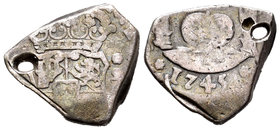 Felipe V (1700-1746). 2 reales. 1745. Guatemala. J. (Cal-1177). Ag. 6,45 g. Agujero. MBC-. Est...110,00.