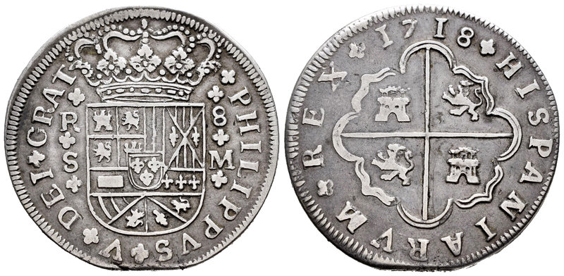 Felipe V (1700-1746). 8 reales. 1718. Sevilla. (Cal-936). Ag. 21,78 g. Armas de ...